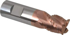 ProMax - 3/4" Diam, 1" LOC, 4 Flute Solid Carbide Roughing & Finishing Corner Radius End Mill - TiCN Finish, 3" OAL, 3/4" Shank Diam, Weldon Shank, 40° Helix, Centercutting, Stub Length - Americas Industrial Supply