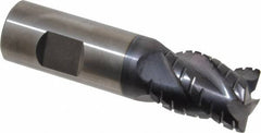 ProMax - 3/4" Diam, 1" LOC, 4 Flute Solid Carbide Roughing & Finishing Corner Radius End Mill - AlTiN Finish, 3" OAL, 3/4" Shank Diam, Weldon Shank, 40° Helix, Centercutting, Stub Length - Americas Industrial Supply