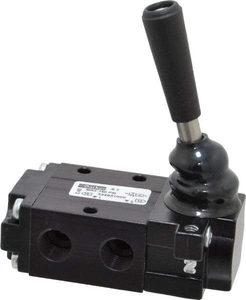 Parker - 0.83 CV Rate, 1/4" NPT Inlet Direct Air 4 Mechanical Spool Valve - 3 Way, 2 Position NC, 150 Max psi, Lever Manual Return - Americas Industrial Supply