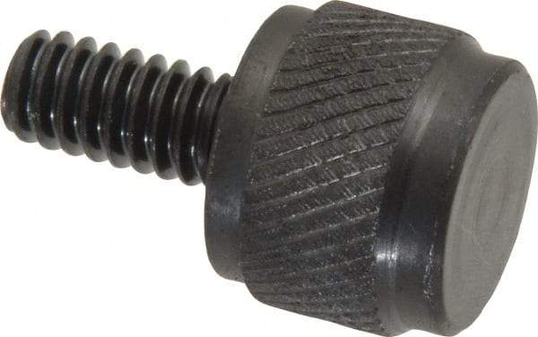 Gibraltar - 1/4-20 Knurled Shoulderless Steel Thumb Screw - 1" OAL, 5/8" Head Diam x 1/2" Head Height, Black Oxide Finish - Americas Industrial Supply