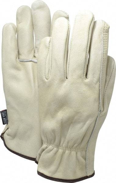 MCR Safety - Size L (9) Grain Cowhide General Protection Work Gloves - For Work & Driver, Uncoated, Slip-On Cuff, Full Fingered, Cream/Brown, Paired - Americas Industrial Supply
