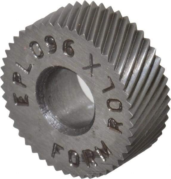 Made in USA - 1/2" Diam, 80° Tooth Angle, Standard (Shape), Form Type Cobalt Left-Hand Diagonal Knurl Wheel - 3/16" Face Width, 3/16" Hole, 96 Diametral Pitch, 30° Helix, Bright Finish, Series EP - Exact Industrial Supply