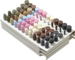 Grier Abrasives - 72 Piece Aluminum Oxide Vitrified Mounted Stone Abrasive Point Set - Includes Shapes B & W, Coarse, Medium & Fine Grade, 1/8" Diam x 1-1/2" Long Shank - Americas Industrial Supply
