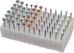 Grier Abrasives - 72 Piece Aluminum Oxide Vitrified Mounted Stone Abrasive Point Set - Fine Grade, 3/32" Diam x 1-1/2" Long Shank - Americas Industrial Supply