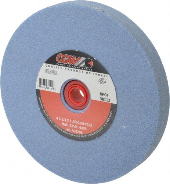 Camel Grinding Wheels - 60 Grit Aluminum Oxide Bench & Pedestal Grinding Wheel - 6" Diam x 1" Hole x 3/4" Thick, 4456 Max RPM, K Hardness, Medium Grade , Vitrified Bond - Americas Industrial Supply