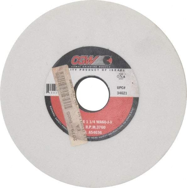 Camel Grinding Wheels - 7" Diam x 1-1/4" Hole x 1/2" Thick, J Hardness, 60 Grit Surface Grinding Wheel - Aluminum Oxide, Type 1, Medium Grade, 3,760 Max RPM, Vitrified Bond, No Recess - Americas Industrial Supply
