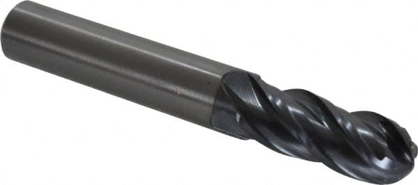 OSG - 10mm Diam, 25mm LOC, 4 Flute Solid Carbide Ball End Mill - TiAlN Finish, Single End, 70mm OAL, 10mm Shank Diam, Spiral Flute - Americas Industrial Supply