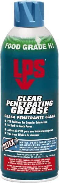 LPS - 11 oz Aerosol w/ PTFE Penetrating Grease - Clear, Food Grade, 400°F Max Temp, - Americas Industrial Supply