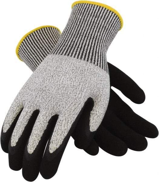 PRO-SAFE - Size XL (10), ANSI Cut Lvl A2, Puncture Lvl 3, Abrasion Lvl 3, Rubber Coated HPPE Fiber Cut Resistant Gloves - 10.4" Long, Palm & Fingertips Coated, Salt & Pepper, Paired - Americas Industrial Supply
