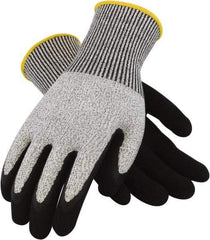 PRO-SAFE - Size S (7), ANSI Cut Lvl A2, Puncture Lvl 3, Abrasion Lvl 3, Rubber Coated HPPE Fiber Cut Resistant Gloves - 8.7" Long, Palm & Fingertips Coated, HPPE Fiber Lining, Salt & Pepper, Paired - Americas Industrial Supply