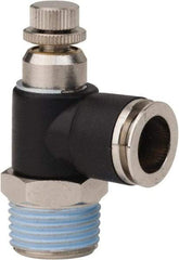 PRO-SOURCE - 1/2" NPT x 1/2" Tube OD Right Angle Flow Control Valve - 0 to 113.76 psi & Techno Polymer, Brass, Steel Material - Americas Industrial Supply