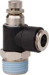 PRO-SOURCE - 1/2" NPT x 3/8" Tube OD Right Angle Flow Control Valve - 0 to 113.76 psi & Techno Polymer, Brass, Steel Material - Americas Industrial Supply