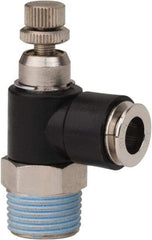 PRO-SOURCE - 3/8" NPT x 5/16" Tube OD Right Angle Flow Control Valve - 0 to 113.76 psi & Techno Polymer, Brass, Steel Material - Americas Industrial Supply
