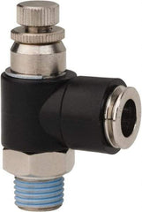 PRO-SOURCE - 1/4" NPT x 3/8" Tube OD Right Angle Flow Control Valve - 0 to 113.76 psi & Techno Polymer, Brass, Steel Material - Americas Industrial Supply