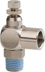 PRO-SOURCE - 1/4" Male NPT x 1/4" Female NPT Right Angle Flow Control Valve - 0 to 113.76 psi & Nickel Plated Brass Material - Americas Industrial Supply