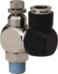 Value Collection - 1/4" Male NPT x 3/8" Tube OD Flow Control Offset Inline Valve - 0 to 113.76 psi & Techno Polymer, Brass, Steel Material - Americas Industrial Supply