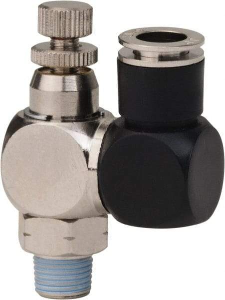 Value Collection - 1/8" Male NPT x 5/16" Tube OD Flow Control Offset Inline Valve - 0 to 113.76 psi & Techno Polymer, Brass, Steel Material - Americas Industrial Supply