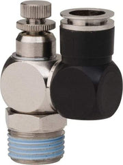 PRO-SOURCE - 1/2" Male NPT x 1/2" Tube OD Flow Control Offset Inline Valve - 0 to 113.76 psi & Techno Polymer, Brass, Steel Material - Americas Industrial Supply