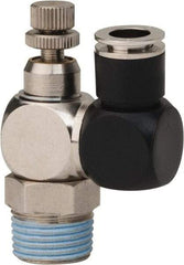 Value Collection - 3/8" Male NPT x 5/16" Tube OD Flow Control Offset Inline Valve - 0 to 113.76 psi & Techno Polymer, Brass, Steel Material - Americas Industrial Supply
