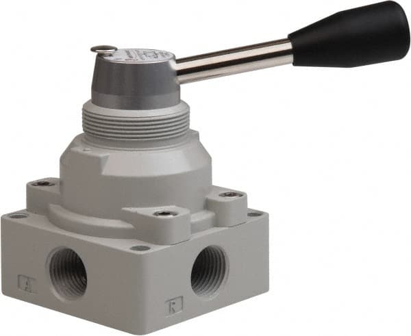 Value Collection - 1/2" NPT Manual Mechanical Valve - 4-Way, 3 Position with L Cock Device, 0.976 CV Rate & 127.98 Max psi - Americas Industrial Supply