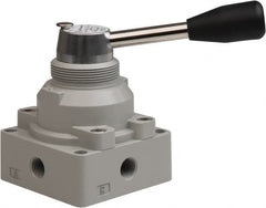 Value Collection - 1/4" NPT Manual Mechanical Valve - 4-Way, 3 Position with L Cock Device, 0.976 CV Rate & 127.98 Max psi - Americas Industrial Supply