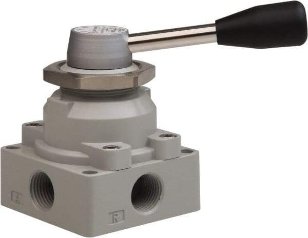 Value Collection - 1/2" NPT Manual Mechanical Valve - 4-Way, 3 Position with I Panel Nut, 0.976 CV Rate & 127.98 Max psi - Americas Industrial Supply