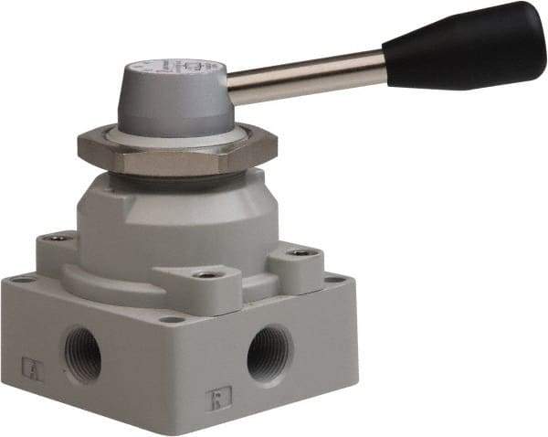 Value Collection - 3/8" NPT Manual Mechanical Valve - 4-Way, 3 Position with I Panel Nut, 0.976 CV Rate & 127.98 Max psi - Americas Industrial Supply