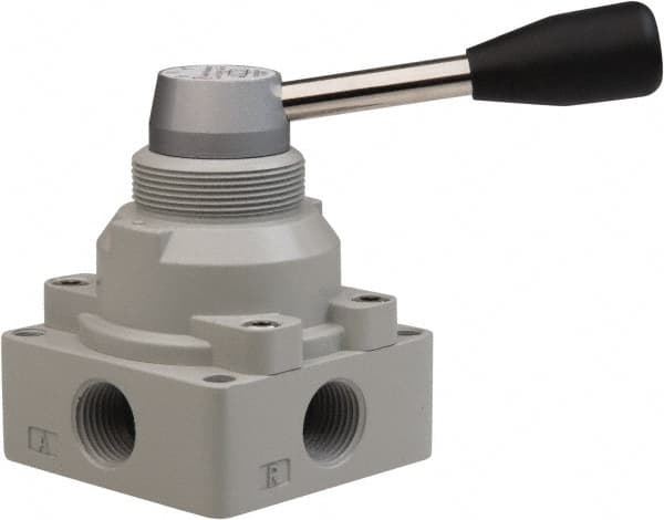 PRO-SOURCE - 1/2" NPT Manual Mechanical Valve - 4-Way, 3 Position, Lever, 0.98 CV Rate & 127.98 Max psi - Americas Industrial Supply