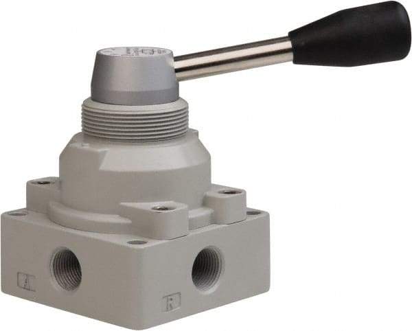 PRO-SOURCE - 3/8" NPT Manual Mechanical Valve - 4-Way, 3 Position, Lever, 0.98 CV Rate & 127.98 Max psi - Americas Industrial Supply