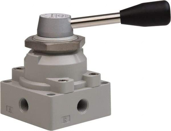 Value Collection - 1/4" NPT Manual Mechanical Valve - 4-Way, 3 Position with I Panel Nut, Lever, 0.98 CV Rate & 127.98 Max psi - Americas Industrial Supply