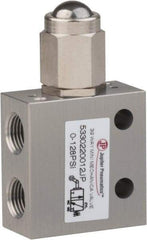 PRO-SOURCE - 1/8" NPT 3 Way, 2 Position Mini Mechanical Valve - 0.298 CV Rate, 7 CFM, 127.98 Max psi, Ball Plunger/Spring Actuator - Americas Industrial Supply