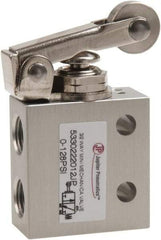 Value Collection - 1/8" NPT 3 Way, 2 Position Mini Mechanical Valve - 0.298 CV Rate, 7 CFM, 127.98 Max psi, Roller Lever/Spring Actuator - Americas Industrial Supply