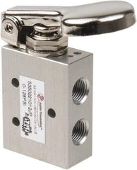 PRO-SOURCE - 1/8" NPT 5 Way, 2 Position Mini Mechanical Valve - 0.34 CV Rate, 9 CFM, 127.98 Max psi, Finger Button/Spring Actuator - Americas Industrial Supply