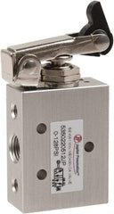Value Collection - 1/8" NPT 5 Way, 2 Position Mini Mechanical Valve - 0.34 CV Rate, 9 CFM, 127.98 Max psi, One Way Roller/Spring Actuator - Americas Industrial Supply