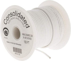 Made in USA - 16 AWG, 26 Strand, 100' OAL, Tinned Copper Hook Up Wire - White PVC Jacket, 0.117" Diam - Americas Industrial Supply