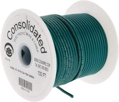 Made in USA - 16 AWG, 26 Strand, 100' OAL, Tinned Copper Hook Up Wire - Green PVC Jacket, 0.117" Diam - Americas Industrial Supply