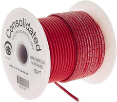 Made in USA - 16 AWG, 26 Strand, 100' OAL, Tinned Copper Hook Up Wire - Red PVC Jacket, 0.117" Diam - Americas Industrial Supply