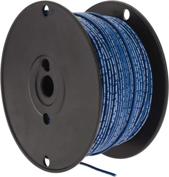 Made in USA - 18 AWG, 16 Strand, 500' OAL, Tinned Copper Hook Up Wire - Blue PVC Jacket, 0.106" Diam - Americas Industrial Supply