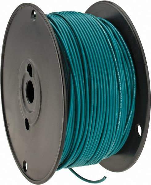 Made in USA - 18 AWG, 16 Strand, 500' OAL, Tinned Copper Hook Up Wire - Green PVC Jacket, 0.106" Diam - Americas Industrial Supply