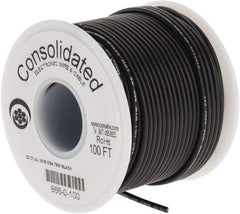 Made in USA - 22 AWG, 7 Strand, 100' OAL, Tinned Copper Hook Up Wire - Black PVC Jacket, 0.091" Diam - Americas Industrial Supply