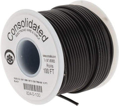 Made in USA - 16 AWG, 26 Strand, 100' OAL, Tinned Copper Hook Up Wire - Black PVC Jacket, 0.092" Diam - Americas Industrial Supply