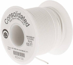 Made in USA - 18 AWG, 16 Strand, 100' OAL, Tinned Copper Hook Up Wire - White PVC Jacket, 0.08" Diam - Americas Industrial Supply