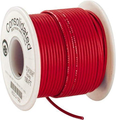 Made in USA - 18 AWG, 16 Strand, 100' OAL, Tinned Copper Hook Up Wire - Red PVC Jacket, 0.08" Diam - Americas Industrial Supply