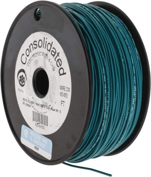 Made in USA - 20 AWG, 10 Strand, 500' OAL, Tinned Copper Hook Up Wire - Green PVC Jacket, 0.07" Diam - Americas Industrial Supply