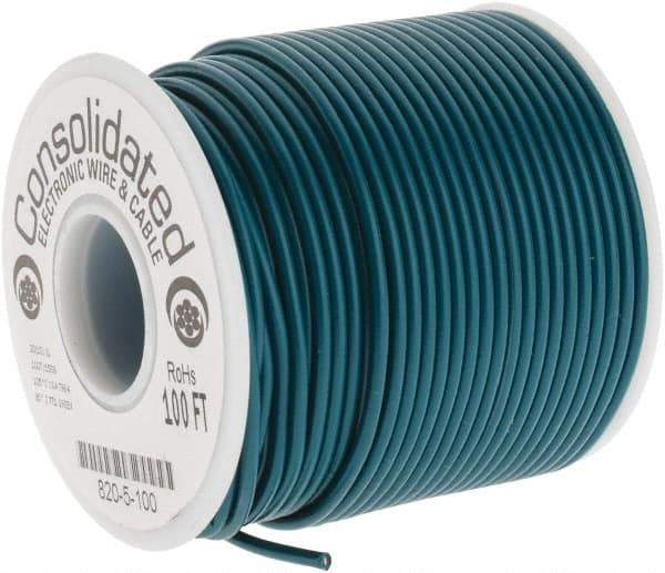 Made in USA - 20 AWG, 10 Strand, 100' OAL, Tinned Copper Hook Up Wire - Green PVC Jacket, 0.07" Diam - Americas Industrial Supply