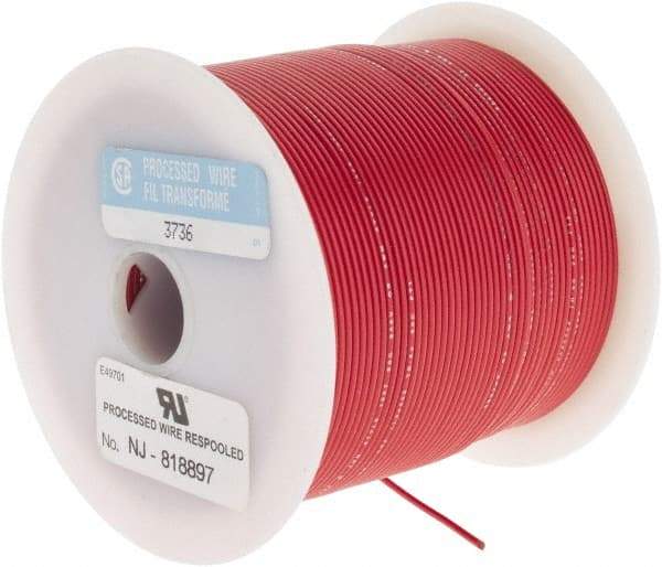 Made in USA - 22 AWG, 7 Strand, 500' OAL, Tinned Copper Hook Up Wire - Red PVC Jacket, 0.062" Diam - Americas Industrial Supply