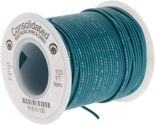 Made in USA - 22 AWG, 7 Strand, 100' OAL, Tinned Copper Hook Up Wire - Green PVC Jacket, 0.062" Diam - Americas Industrial Supply