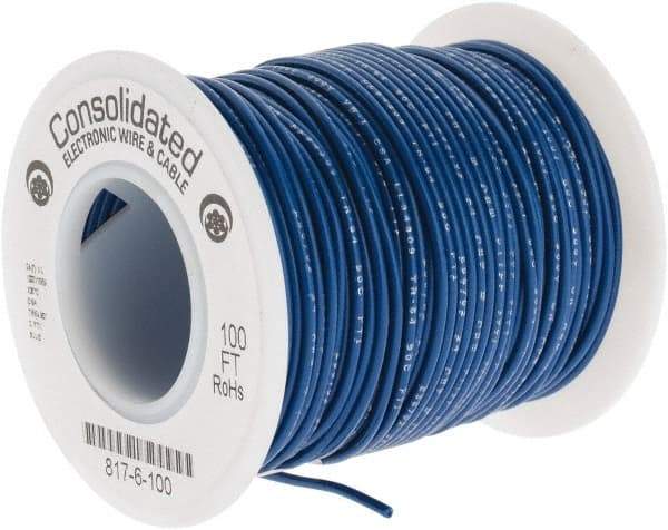 Made in USA - 24 AWG, 7 Strand, 100' OAL, Tinned Copper Hook Up Wire - Blue PVC Jacket, 0.056" Diam - Americas Industrial Supply