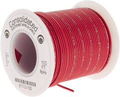 Made in USA - 24 AWG, 7 Strand, 100' OAL, Tinned Copper Hook Up Wire - Red PVC Jacket, 0.056" Diam - Americas Industrial Supply