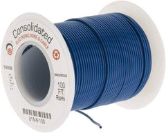 Made in USA - 26 AWG, 7 Strand, 100' OAL, Tinned Copper Hook Up Wire - Blue PVC Jacket, 0.051" Diam - Americas Industrial Supply